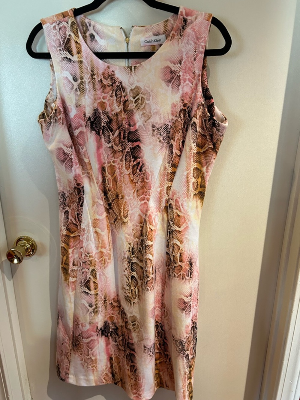 Calvin Klein Pink and Brown Snake-Print Sleeveless Mini Dress